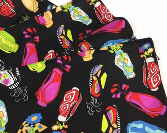 Bags Full Black Background, 100 % Cotton Fabric ~ Golf Happy Collection by Loralie Harris for Loralie Designs