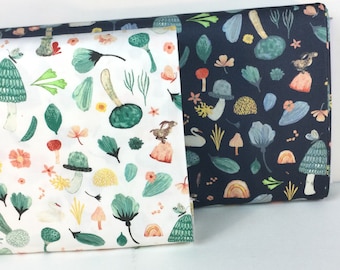 BTY SALE ~Mushroom Forest 3 Colors: Midnight/Peach/ White 100% Cotton Fabric~ Forest Fairies by Katherine Quinn, Windham Fabrics
