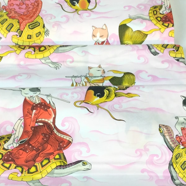 Feline Fisherman Pink Background 100% Quilting Cotton Fabric ~ from Nicole's Prints Collection for Alexander Henry