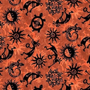 Kokopelli Sunrise Clay Background, 100% Quilting Cotton Fabric ~ Southwest Collection from Michael Miller Fabrics