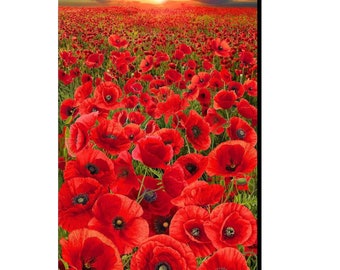 24" Poppy Field Panel 100% Cotton Digital Fabric ~ Sunset Poppies by Chong-a Hwang for Timeless Treasures
