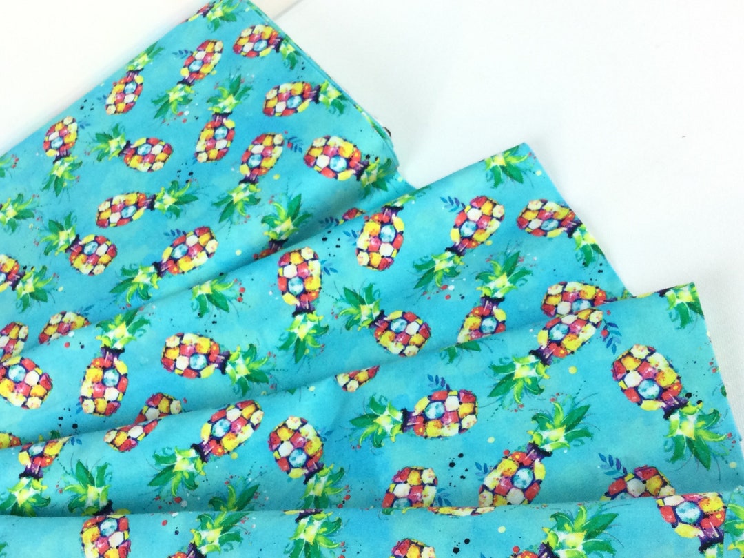 6 Dollars/yard SALE ~pineapples Turquoise Fabric ~ Party Animals ...