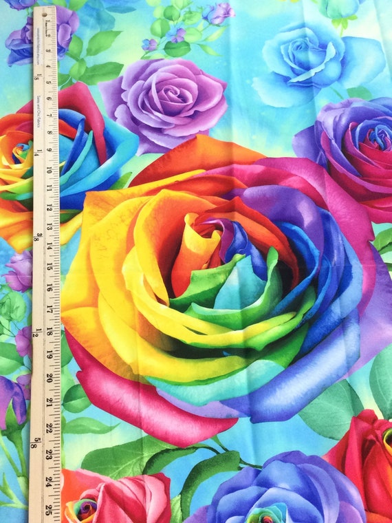 Rainbow Rose 23 Panel Aqua Fabric Rainbow Rose Etsy