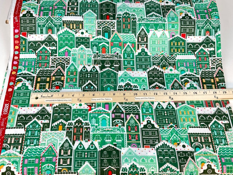 Gingerbread Houses 3 Colors: Cherry / Mint / Gingerbread Fabric Tinsel Town Collection from Wishwell, Robert Kaufman Fabrics, 100% Cotton image 8