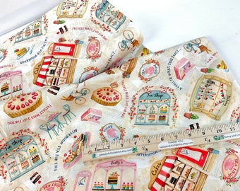 Tea Shops Cream 100% Cotton Fabric ~ Baked with Love Collection by Louise Nisbet for Michael Miller