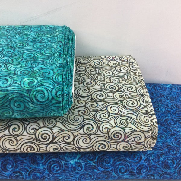 Waves Turquoise/ Ocean/ Sand Fabrics ~ Oceana Collection by Dan Morris for Quilting Treasures, 100% Cotton Quilting Fabric