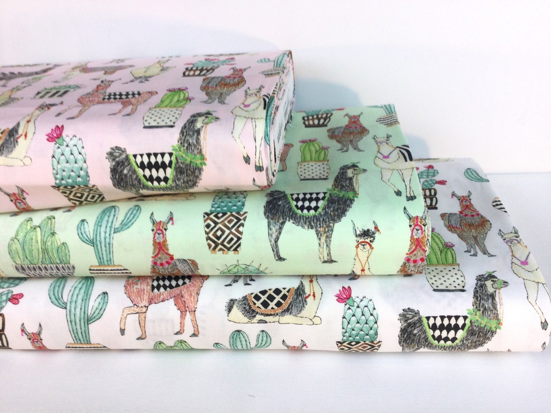 Lovely Llamas White/ Pink/ Mint Fabrics Lovely Llamas Collection for