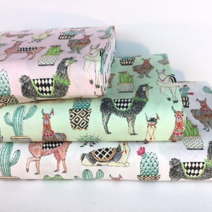 Lovely Llamas White/ Pink/ Mint Fabrics ~ Lovely Llamas Collection for Michael Miller Fabrics, 100% Quilting Cotton