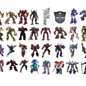 May include: A collection of various Transformers character illustrations, including robots in diverse poses, colours, and armour configurations. The set features the Transformers logo text and the Autobot insignia, showcasing multiple mechanical figures.