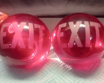 Vintage Red Glass EXIT Fixture - Antique EXIT Sign - Sphere Shaped 