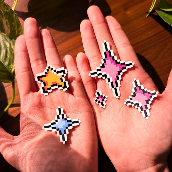 Pixel Star Sticker Pack – Glossy Weatherproof Vinyl Stickers | Retro Pixel Art Gamer Stickers | Cute 8-Bit Stickers for Laptop & Journal
