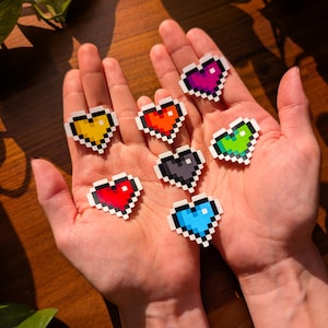 Pixel Heart Stickers – Weatherproof Glossy Vinyl | Cute Gaming Sticker Pack in 7 Colors | Handmade Stickers for Laptop & Journal