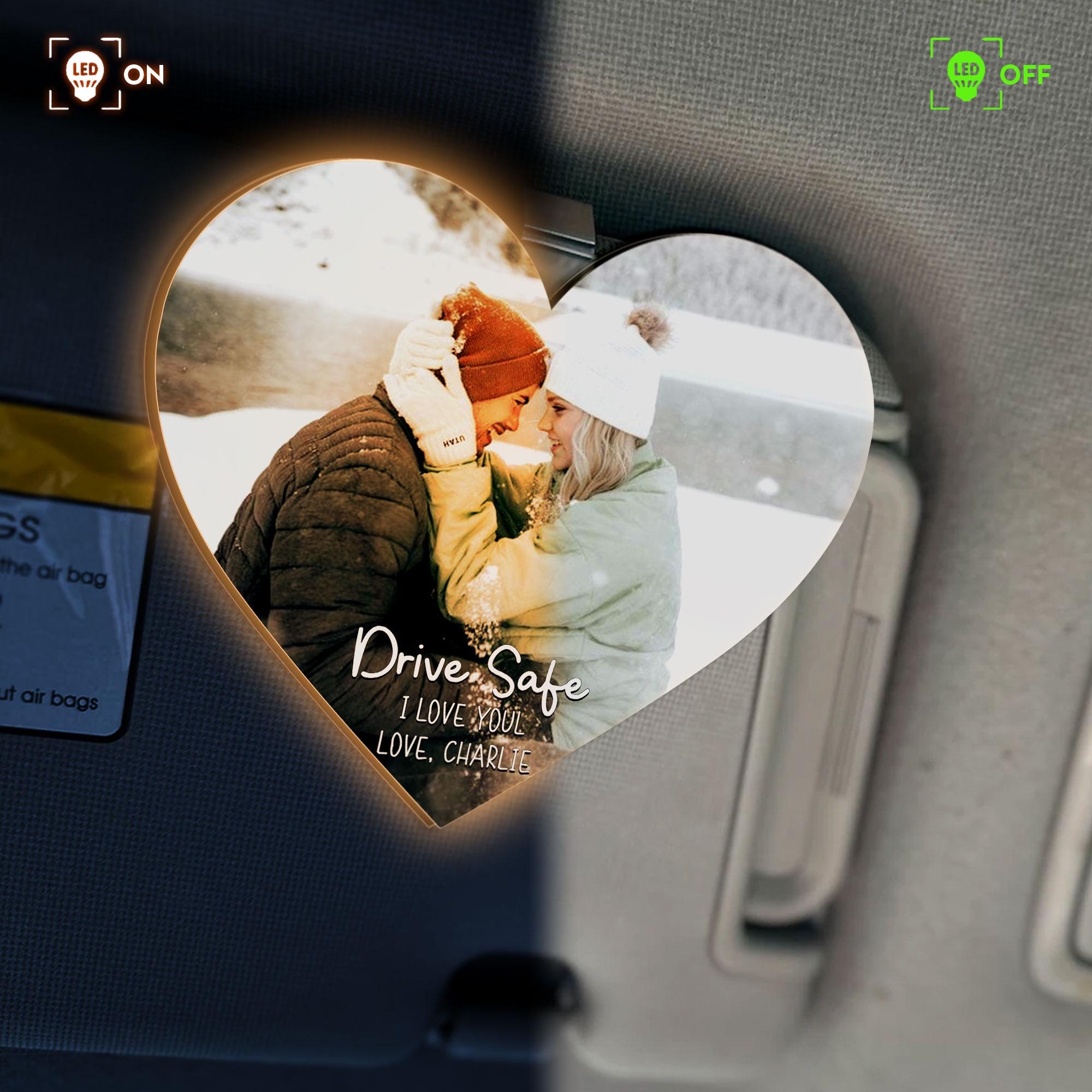 Custom LED Car Visor Clip with Photo, Personalized Car Visor Photo Plaque with LED Light, Clip for Car, Valentine Gift, Gift For Him CV22