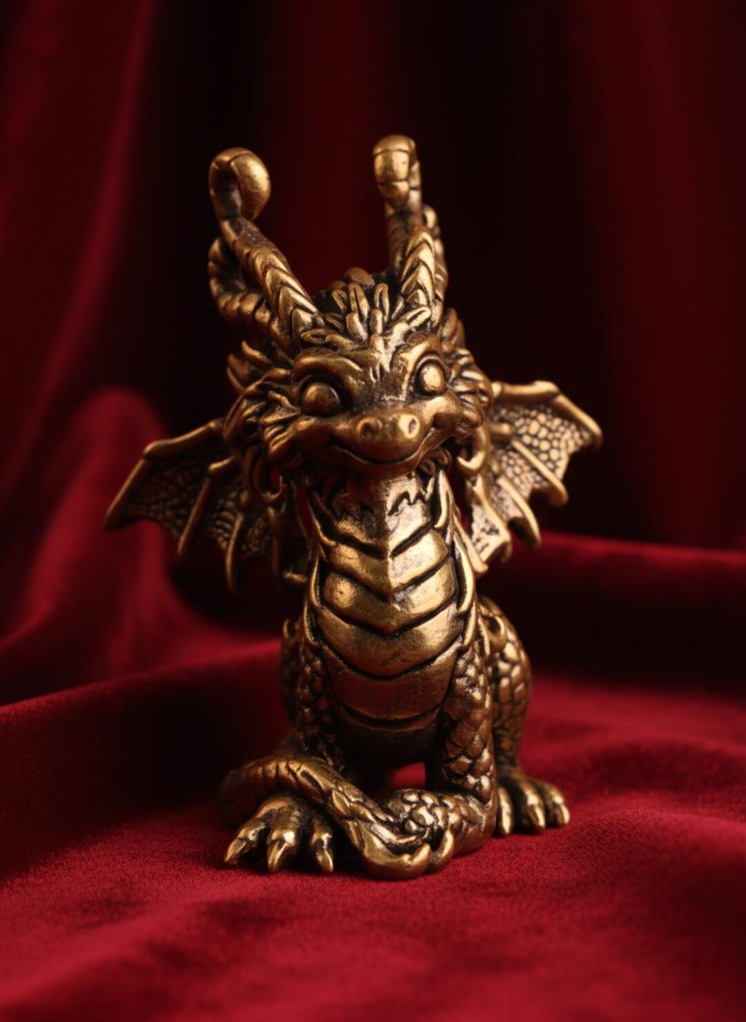Vintage Solid Brass Dragon Figurine Mini Mythical Creature Statue 4.2cm ...
