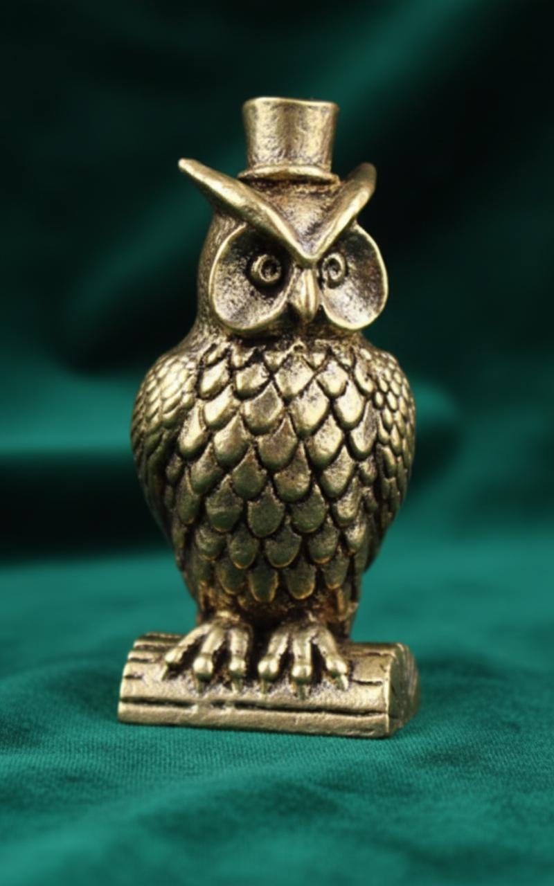 Small Solid Brass Owl Figurine Miniature Wise Owl Statue Vintage Decor 3.6cm