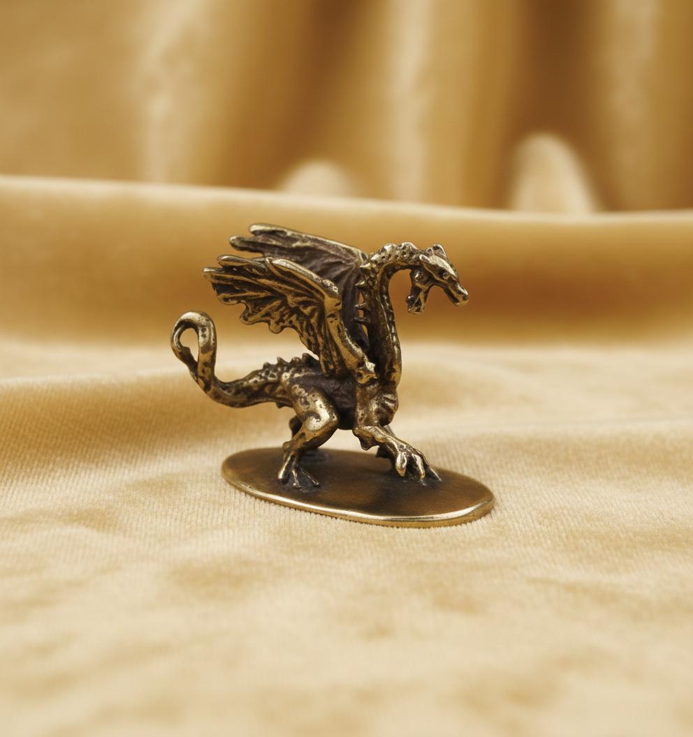Solid Brass Dragon Figurine 3.7cm Mini Fantasy Statue Winged Dragon ...