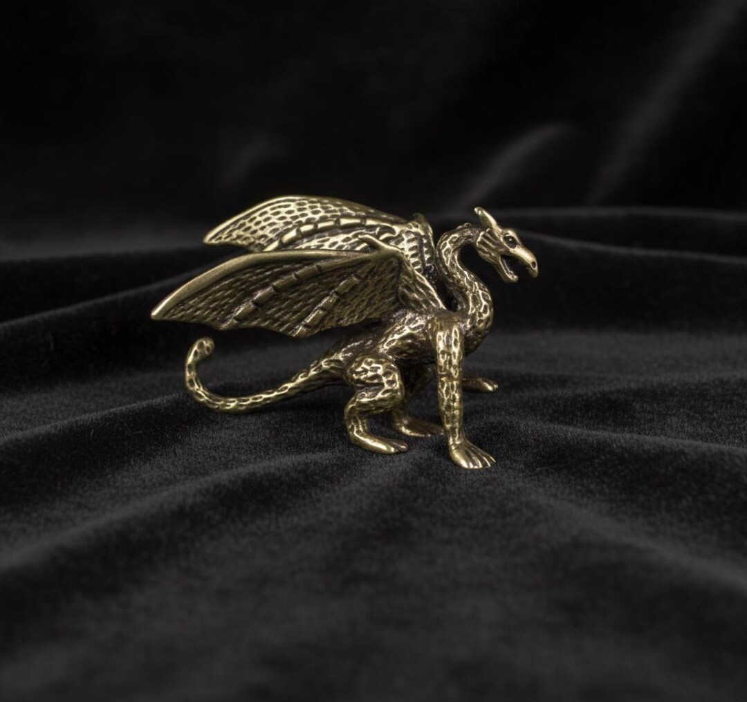 Mini Brass Dragon Figurine Fantasy Statue Small Mythical Creature Decor ...