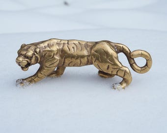 Solid Brass Tiger Figurine 44mm Walking Tiger Statue Mini Wild Cat Sculpture Jungle Animal Decor Collectible Gift