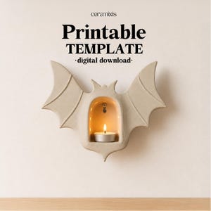 Modello in ceramica per portacandele a forma di pipistrello, decorazione di Halloween, costruzione con lastre di ceramica, download digitale