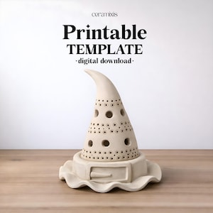 Halloween Witch Hat Candle Holder Pottery Template, Ceramic Slab Building, Digital Download