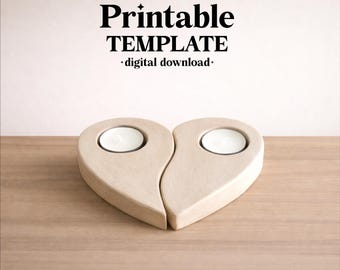 Heart Shaped Candle Holder Pottery Template, Ceramic Slab Building, Digital Download