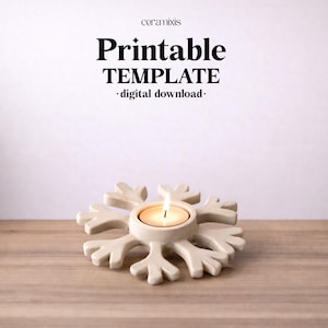 雪の結晶キャンドルホルダー陶器テンプレート、セラミックスラブ成形、デジタルダウンロード