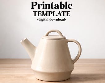 Teapot Pottery Template, Ceramic Slab Building, Digital Download