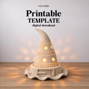 Halloween Witch Hat Candle Holder Pottery Template, Ceramic Slab Building, Digital Download