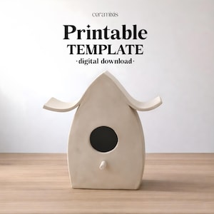 Plantilla para casita de pájaros de cerámica, construcción con losas de cerámica, descarga digital.