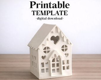 Christmas Home Candle Holder Pottery Template, Ceramic Slab Building, Digital Download