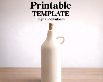 Oil Bottle Pottery Template, Ceramic Slab Building, Video Tutorial, Digital Download