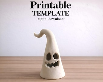Ghost Candle Holder Pottery Template, Halloween Decor, Ceramic Slab Building, Digital Download