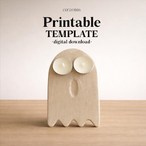 Ghost Candle Holder Pottery Template, Halloween Decor, Ceramic Slab Building, Digital Download