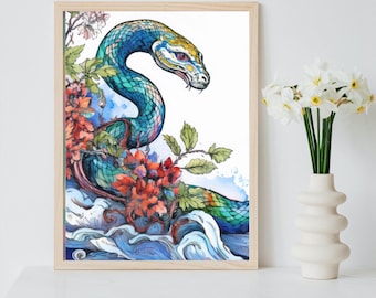 Chinese Zodiac Snake Poster | Japanese Abstract Art (Digital Download)