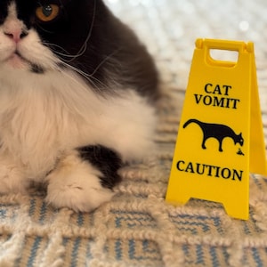 Cat Caution Sign, Caution Cat Vomit Sign, Cat Lovers, 3d Printed Sign, Cat Puke Sign, Vomit Sign, Pet Sign, Mini Warning Sign, Cute Gag Gift