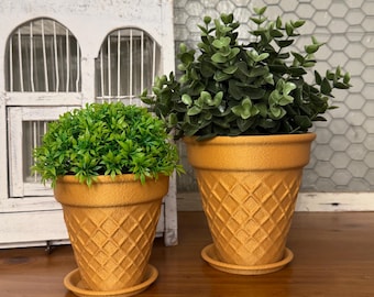 Ice Cream Cone Planter, 3D Printed Planter: Indoor Pot, Waffle Cone Pot, 40 Color Options