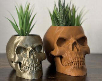 Skull Head Planter, 3D Printed: Goth Desk Decor, Skull Planter