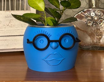Happy Face Planter, 3D Printed: Smiling Face with Glasses, Small Plant Pot, Succulents, Indoor Planter, 40 Color Options
