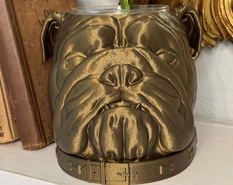 Bulldog Planter, 3D Printed: English Bulldog Pot, Drip Tray Included, 40 Color Options