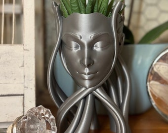 Woman Face Planter, 3D Printed: Abstract Art Vase, Small Plants, 40 Color Options