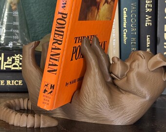 Book Holder, Dog, 3D Printed: Articulated Tail, Book/Tablet/Phone Stand, 40 Color Options