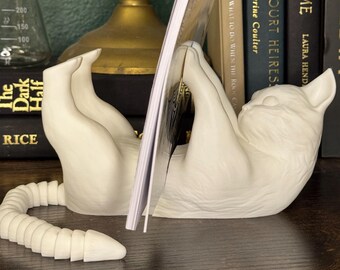 Book Holder, Cat, 3D Printed: Articulated Tail, Book/Tablet/Phone Stand, 40 Color Options