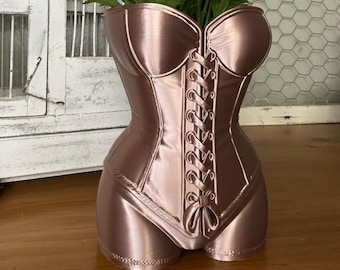 Corset Bust Planter, 3D Printed: Victorian Body, Makeup Brush or Pencil Holder, 40 Color Options