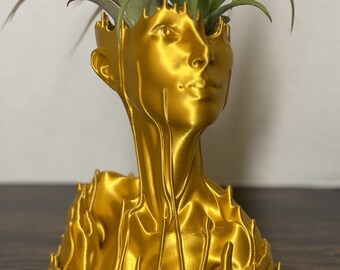 Woman Face Planter, 3D Printed: Abstract Art Vase, Small Plants, 40 Color Options