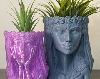 Woman Face Planter, 3D Printed: Abstract Art Vase, Small Plants, 40 Color Options
