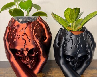 Skull Planter, 3D Printed: Heart Skeleton Decor, Skull Head Vase, Broken Heart Vase, 40 Color Options