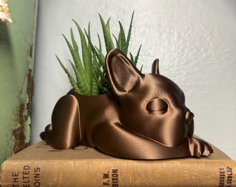 Frenchie Planter, 3D Printed: Frenchie Bulldog Pot, Dog Bowl, Small Plant, Air Plant, 40 Color Options
