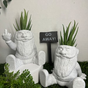 Gnome Planter, 3d Printed Gnome, Garden Statue, Lawn Figurine, Modern Fantasy, Mythical Creature, Angry Gnome, Happy Gnome, Gnome Vase