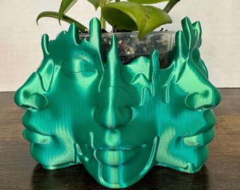 Woman Face Planter, 3D Printed: Abstract Art Vase, Small Plants, Drip Tray, 40 Color Options