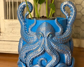 Octopus Planter, 3D Printed: Kraken Planter, Nautical Decor, Small Plants, 40 Color Options